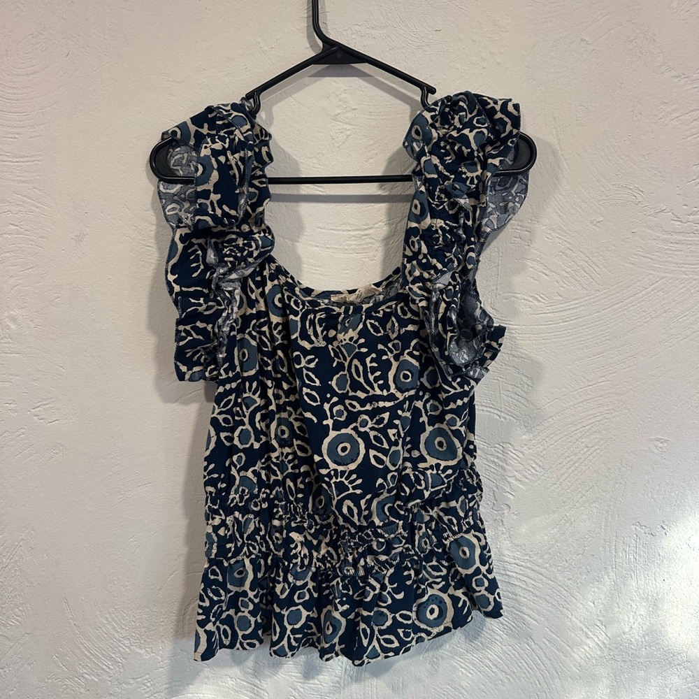 Blue Flutter Sleeve Top - Picture 2 of 4